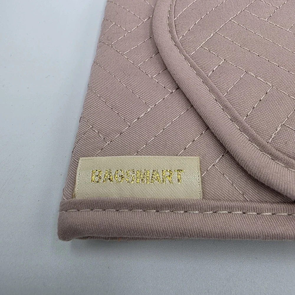 Bagsmart Trifold Quilted Jewelry Travel Organizer Water Resistant Zip Pink Mauve